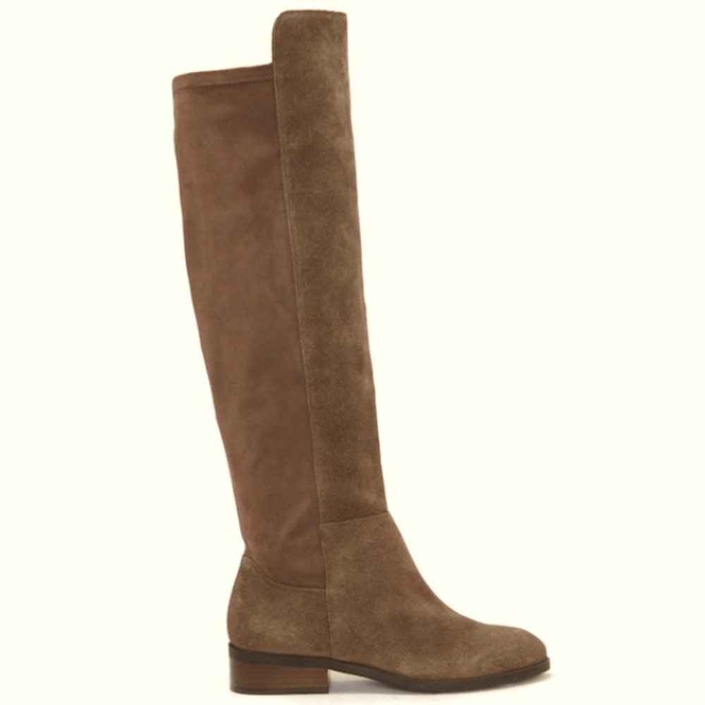 LUCKY BRAND Calypso Brown Suede OTK Boots Sz8.5 NWOB Stretch Panel StepShaft Top - Picture 1 of 14